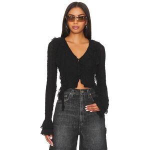 Revolve More To Come Lennox Black Ruffle Long Sleeve Top Women's Size Large